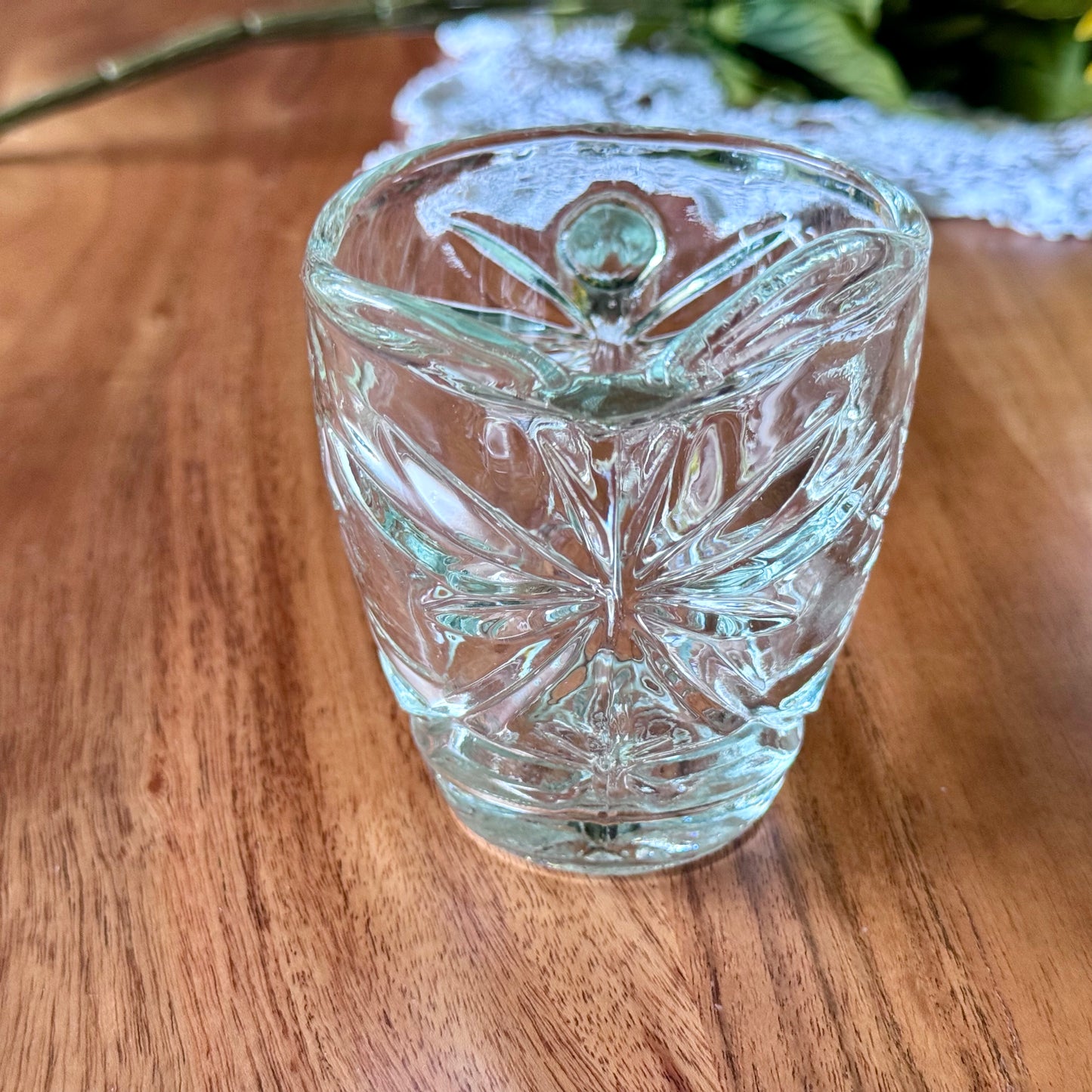 Anchor Hocking Star of David Cut Glass Creamer and Covered Sugar Set