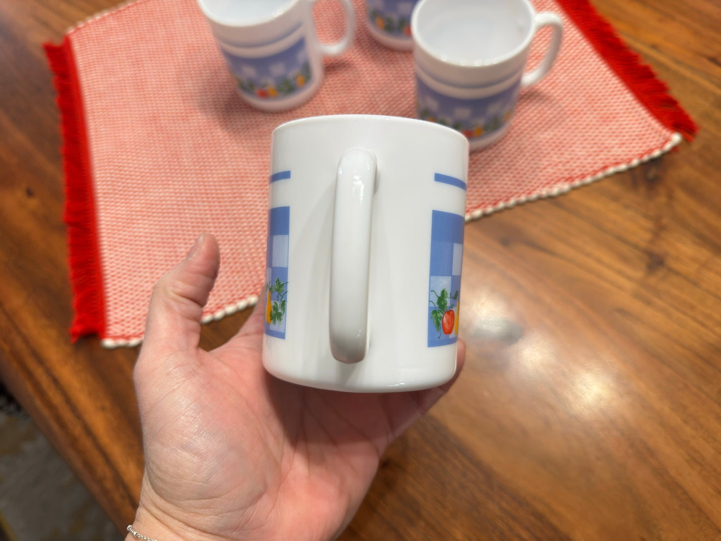 Arcopal France "Marc Pulluy" Checkered Fruits Pattern Mugs