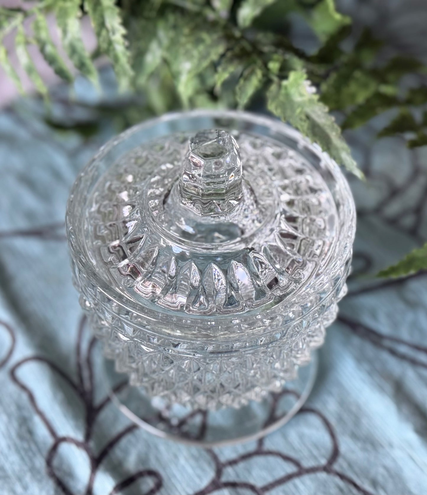 Vintage Glass Sugar Bowl/ Candy Jar with Lid