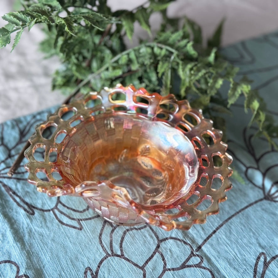 Fenton Marigold Carnival Glass Blackberry Basketweave Bowl