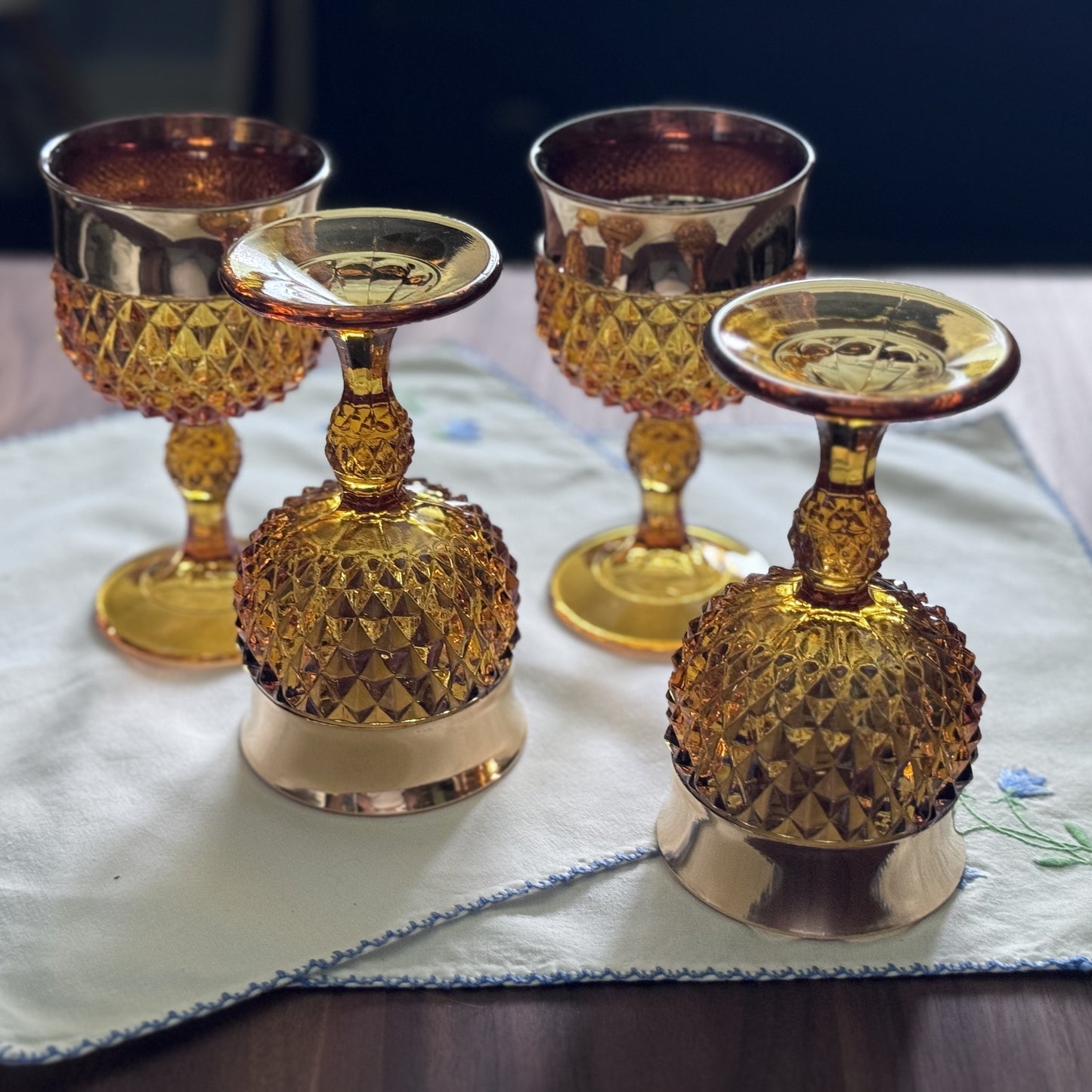 Amber Wine Glasses/Goblets with Gold Gilt Band