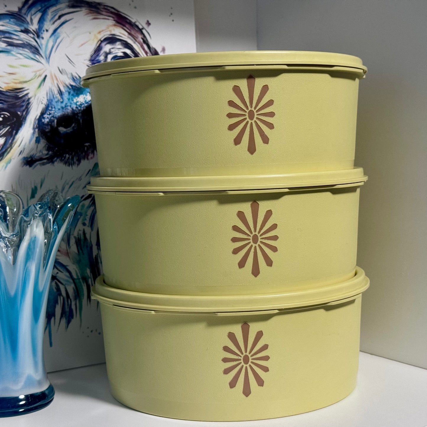 Vintage Lidded Servalier Tupperware Yellow Stacking Containers