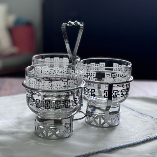 Vintage Glass Condiment Server in Chrome Caddy