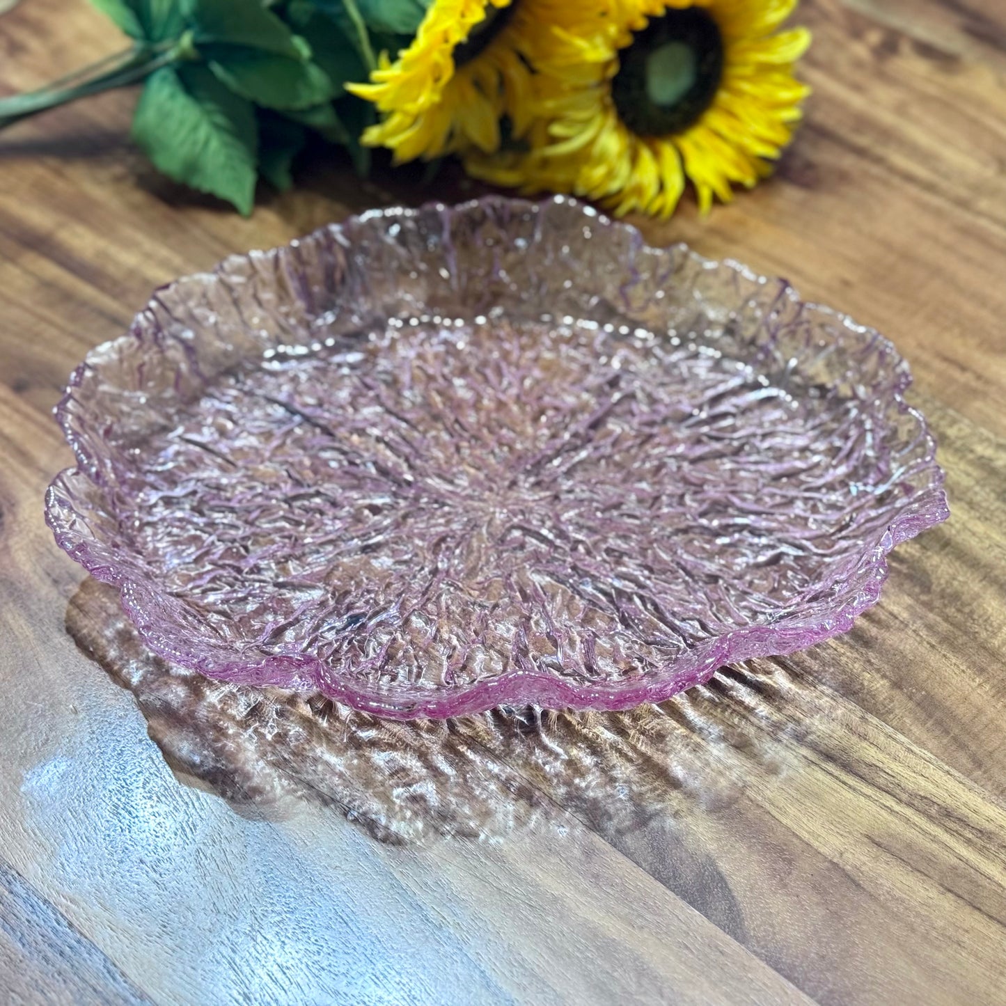 Pink Glass Serving Plate/Dish with Textured Ice Effect