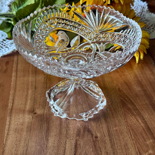 Hofbauer 'Byrdes' Cut Crystal Saw Tooth Pedestal Compote
