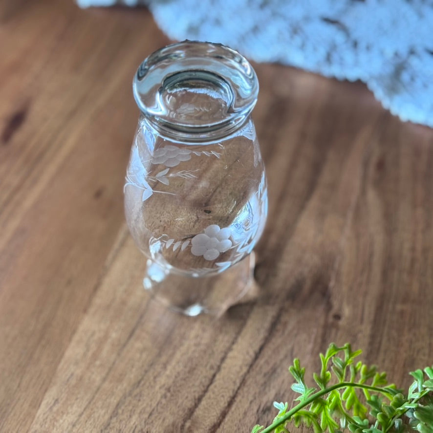 Hand Cut Etched Glass Bud Vase