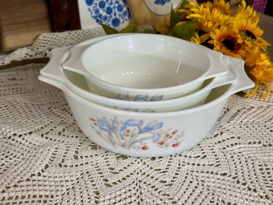 PYREX England "Blue Iris" Stacking Bowl/Casserole Set
