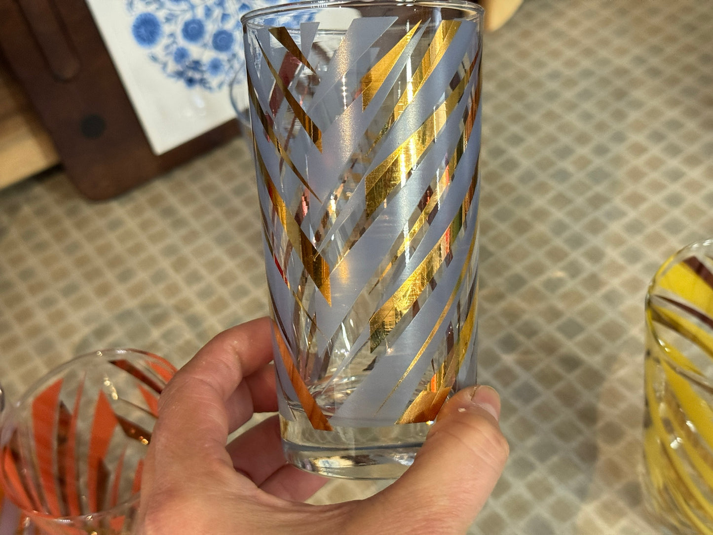 Midcentury Striped 12 oz Tumbler Bar Glasses