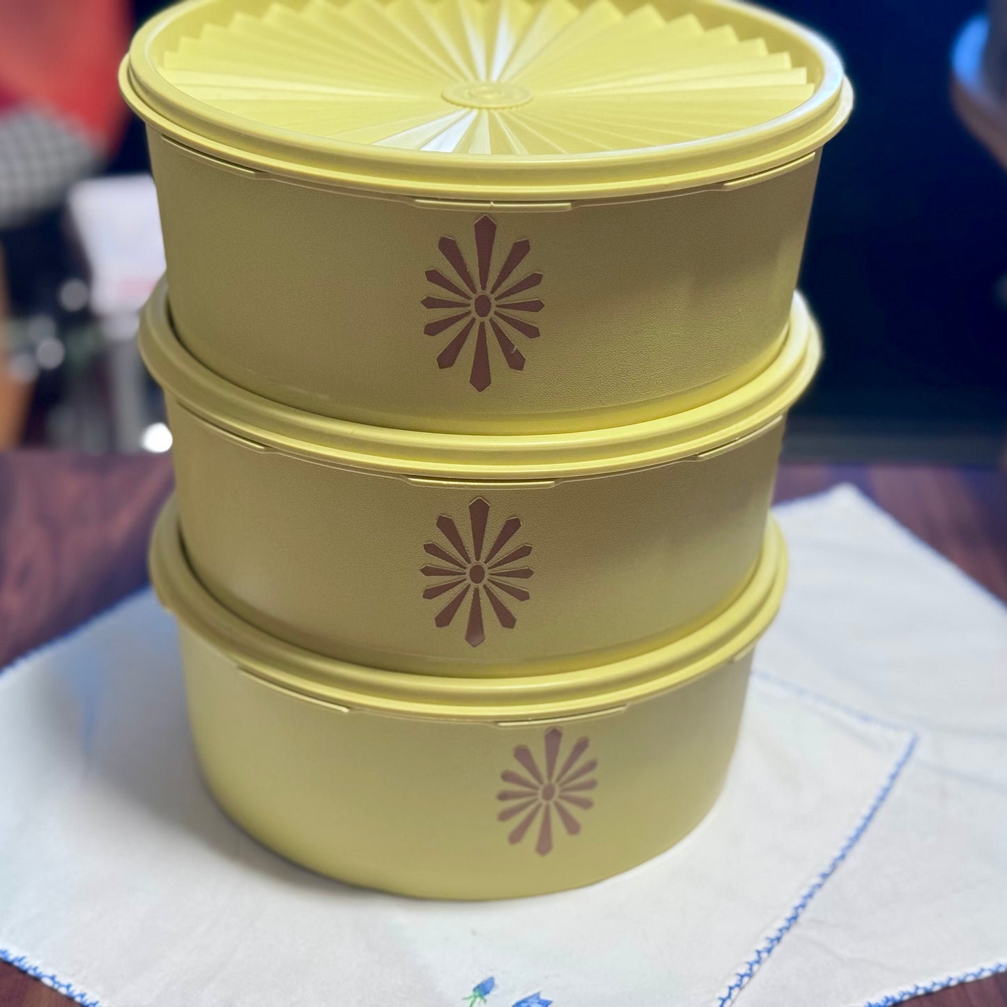 Vintage Lidded Servalier Tupperware Yellow Stacking Containers