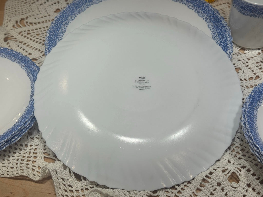 ARC France MSE Milk Glass and Blue Vine Dish Set