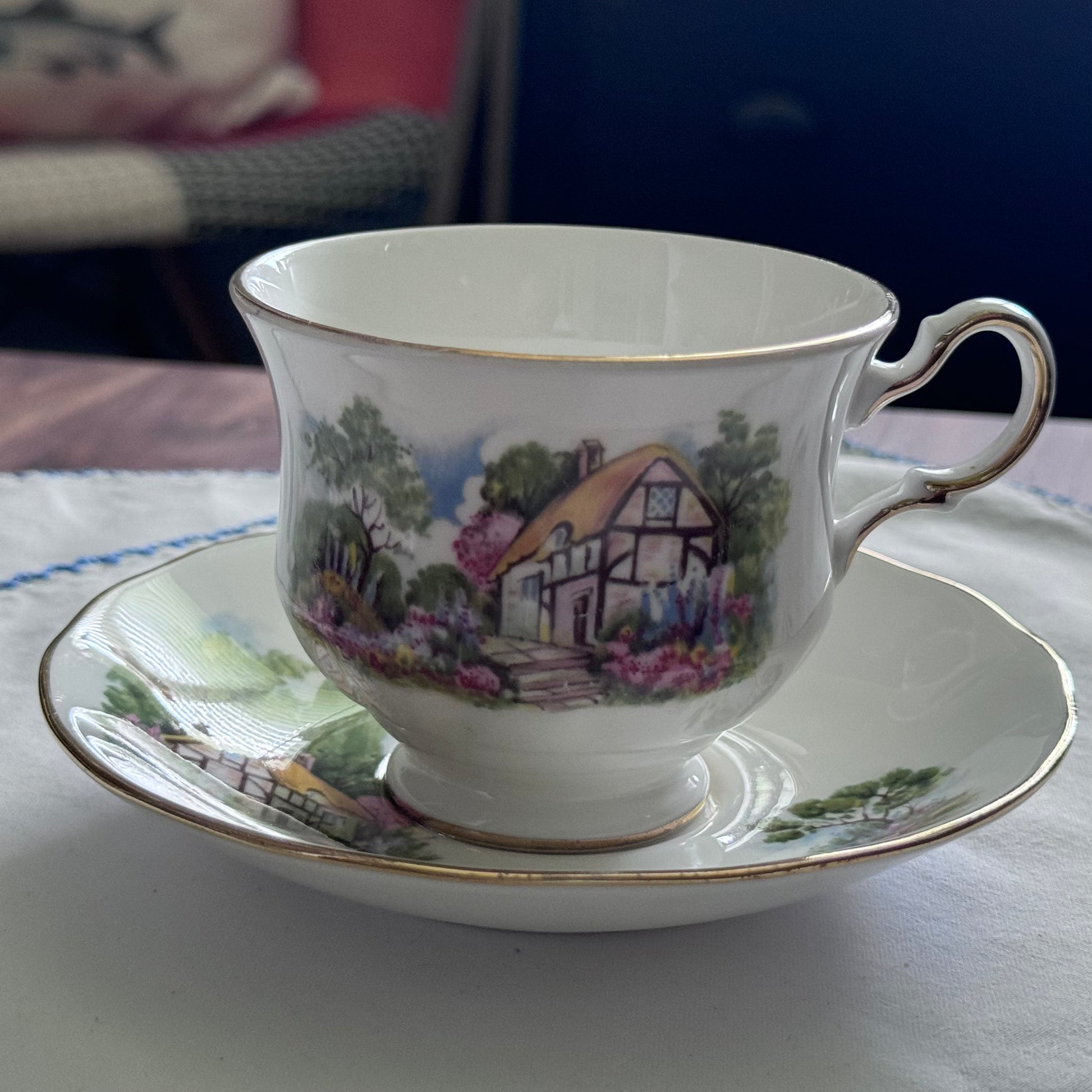 Queen Anne N 8677 TeaCup and Saucer Woodland Charm