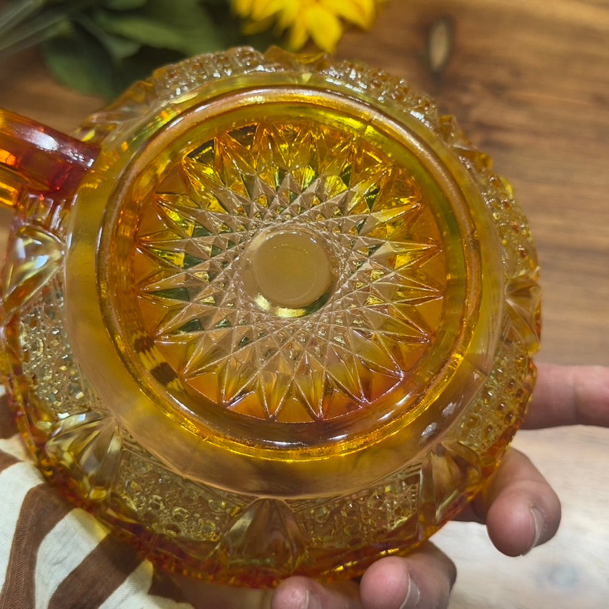 L.E. Smith Quintec Amberina Glass Handled Nappy Bowl/Candy Dish