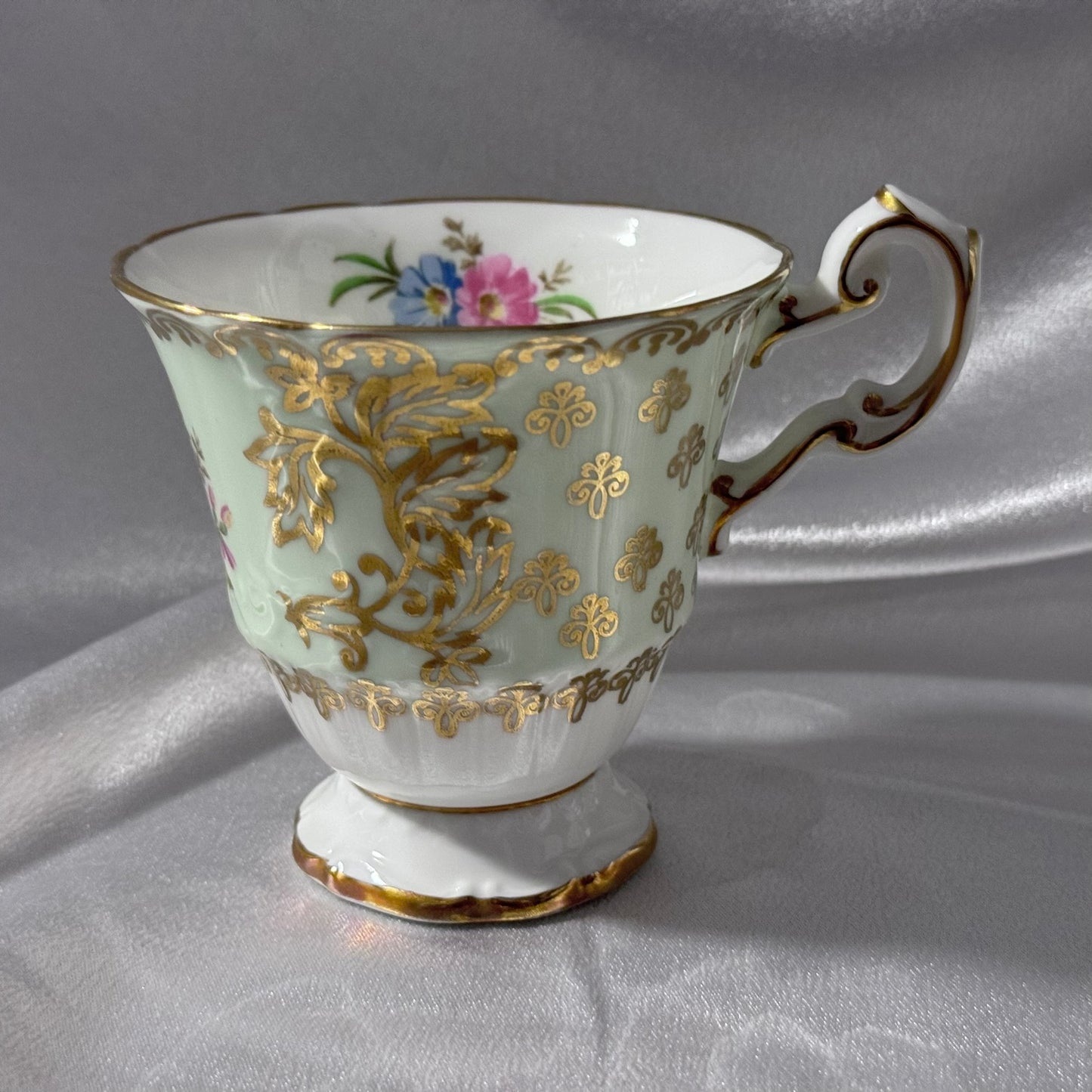 EB Foley Green/Floral & Gold Gild Cup and Saucer
