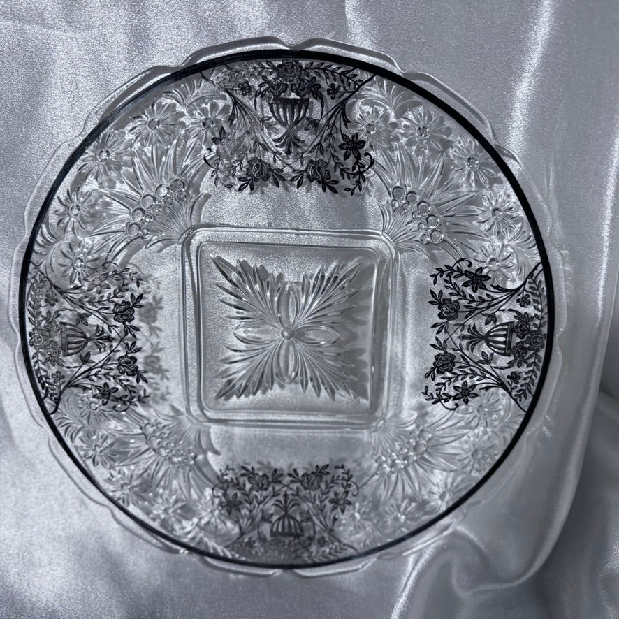 Silver Overlay Glass Cake Plate