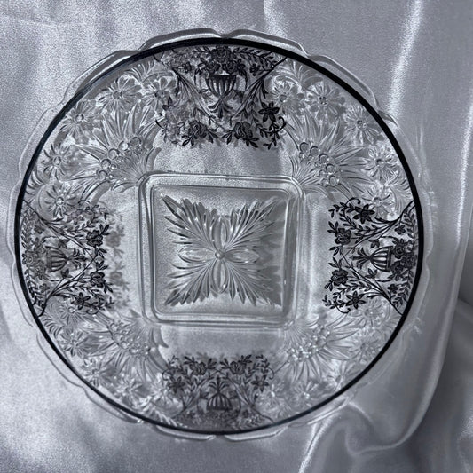 Silver Overlay Glass Cake Plate