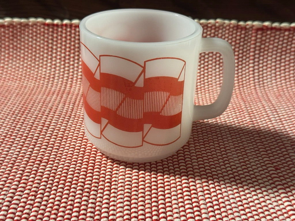 Glasbake Milk Glass Red Stripes Mug