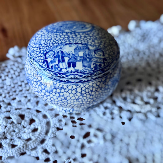 William Adams English Blue Pottery Trinket/SugarGinger Jar