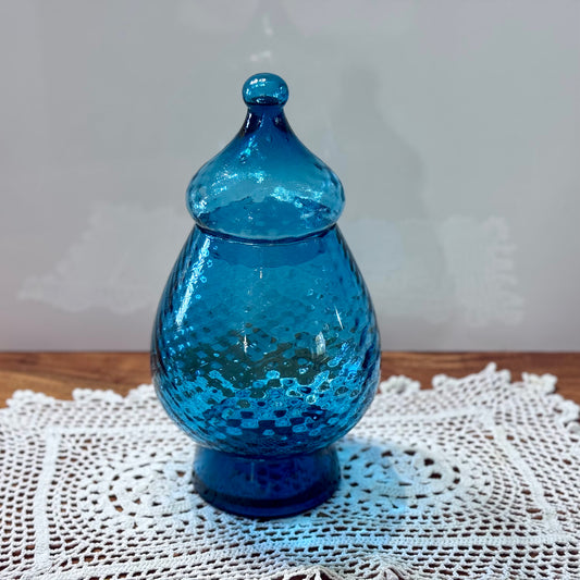 Italian Empoli Blue Glass Covered Jar