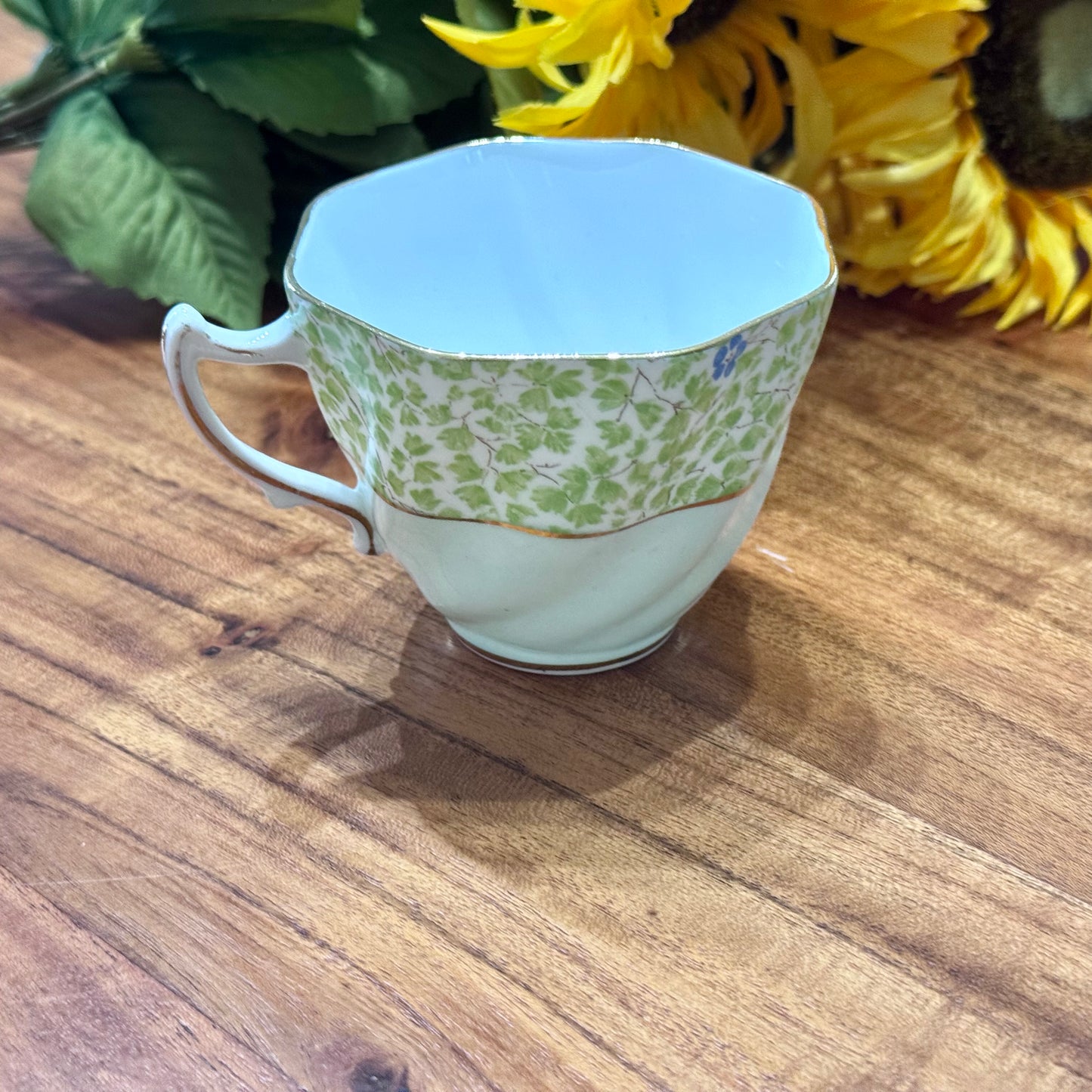 ROSINA Green Clover & Flower Teacup & Saucer Set