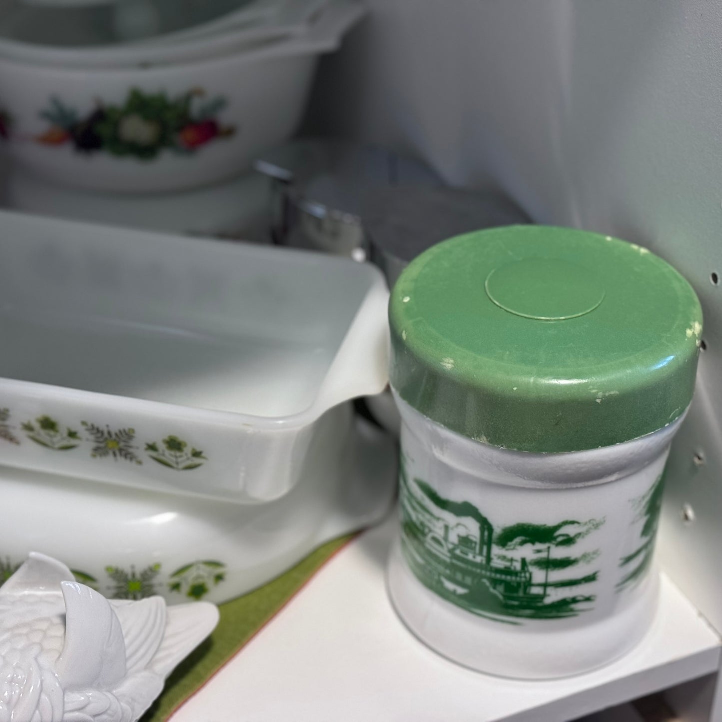 Milk Glass River Boat Canister/Jar