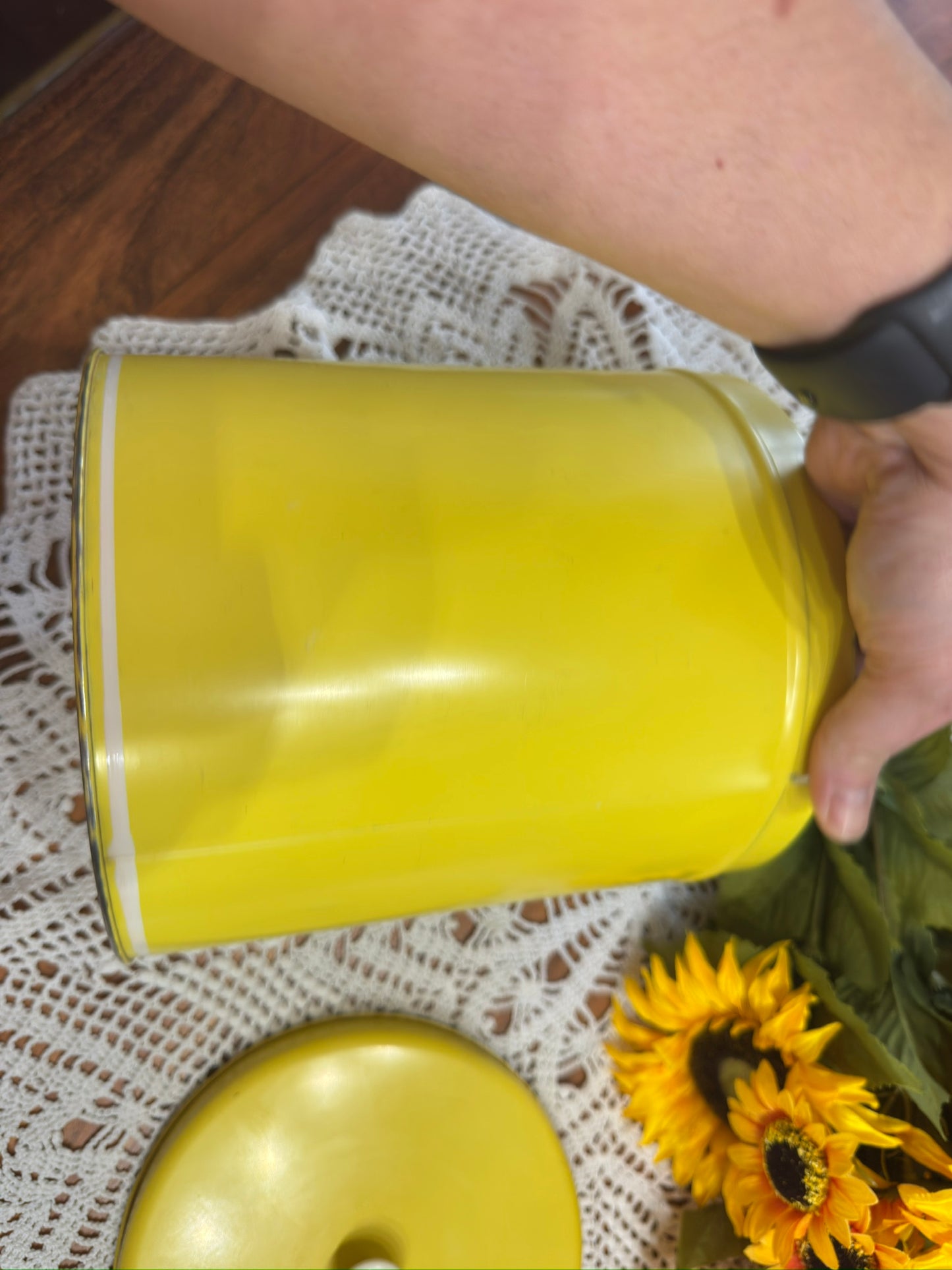 Vintage Yellow Tin Canister With Fruit/Vine Motif