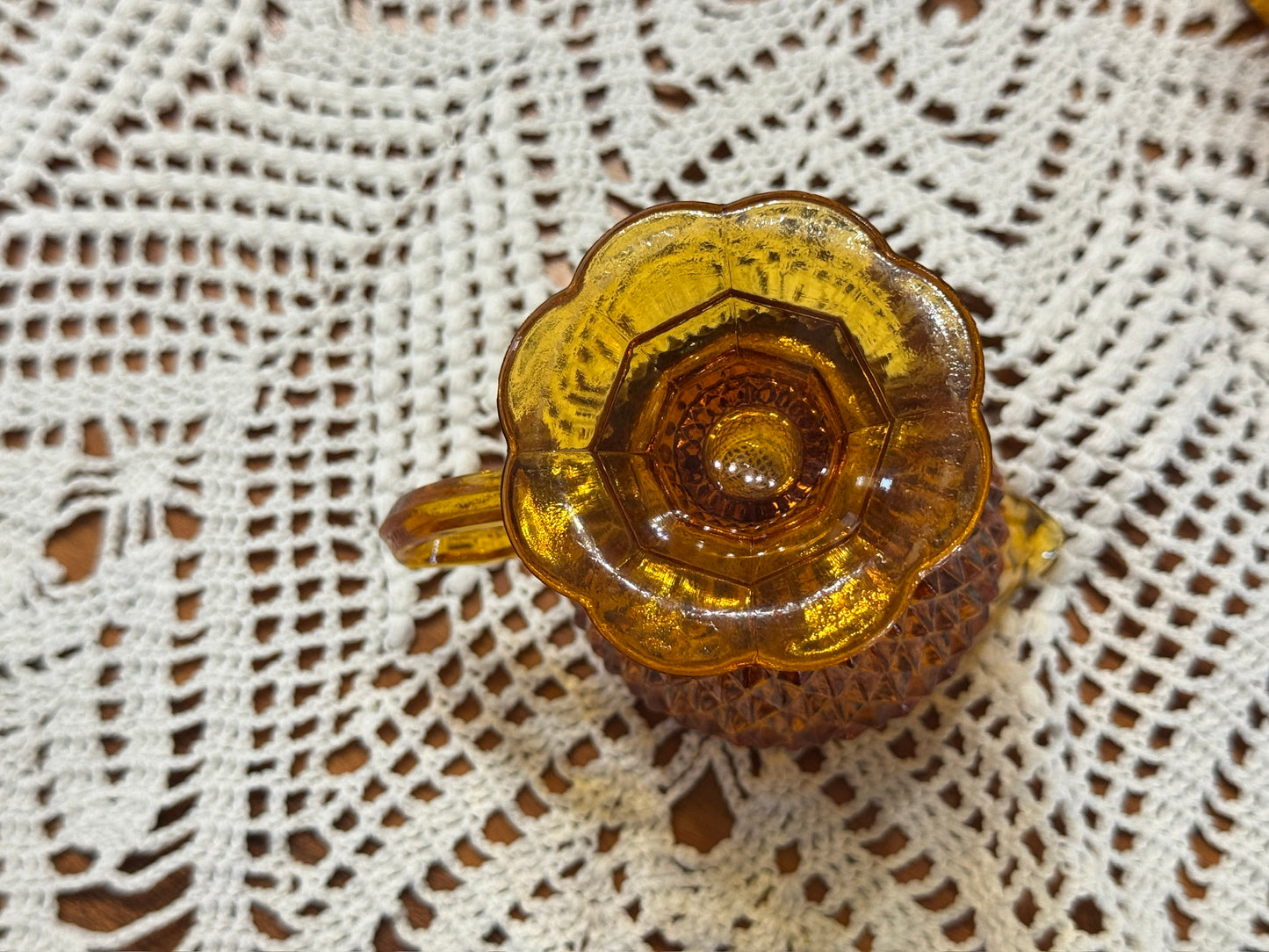 Diamond Point Amber Creamer & Sugar Bowl Set