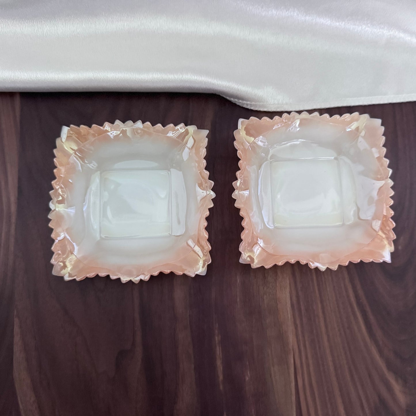 Peach Luster/Milk Glass Trinket/Condiment Dish