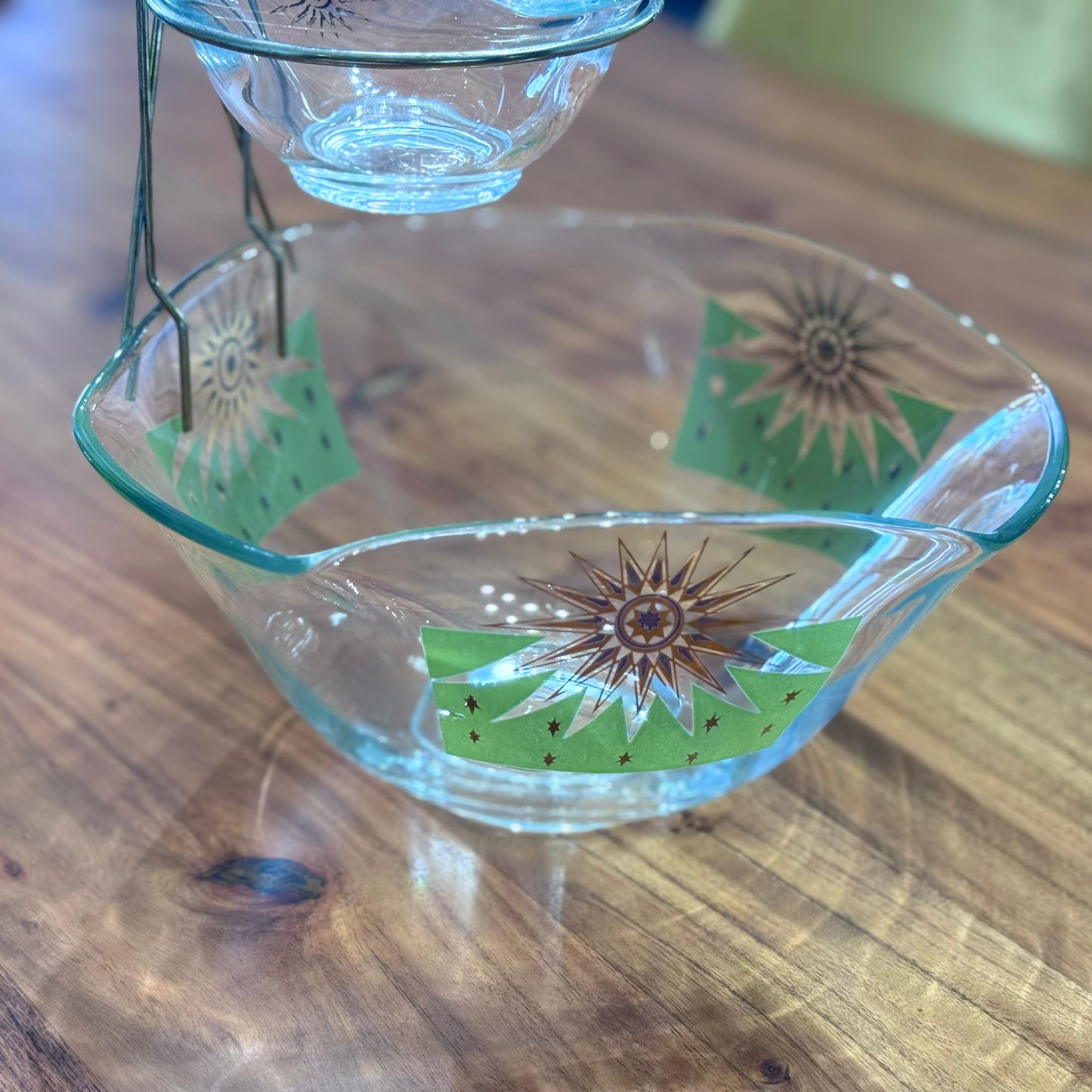 Vintage Green/Gold Sunburst Chip & Dip Set