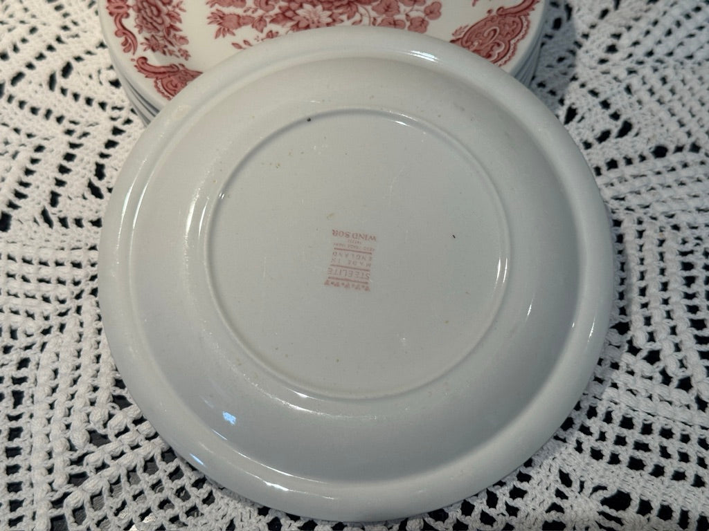 Vintage WINDSOR Steelite Ironstone Pink Transferware Floral Plates
