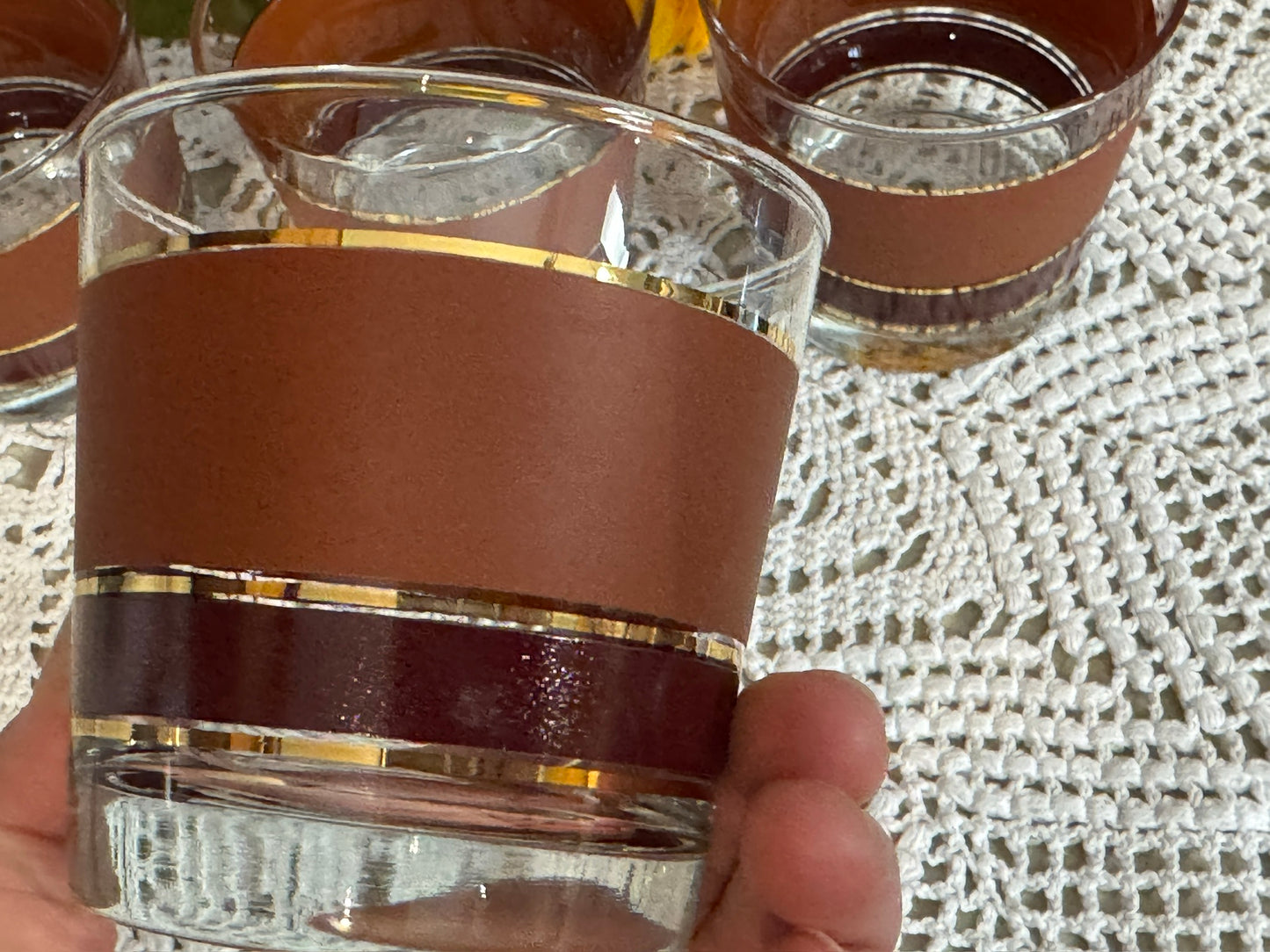 Lowball Burnt Orange/Brown Cocktail Glasses