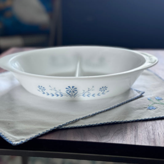 Glasbake? Divided Blue Floral Casserole