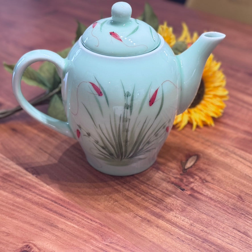 Asian Inspired Glazed Porcelain Coy/Goldfish Tea Pot