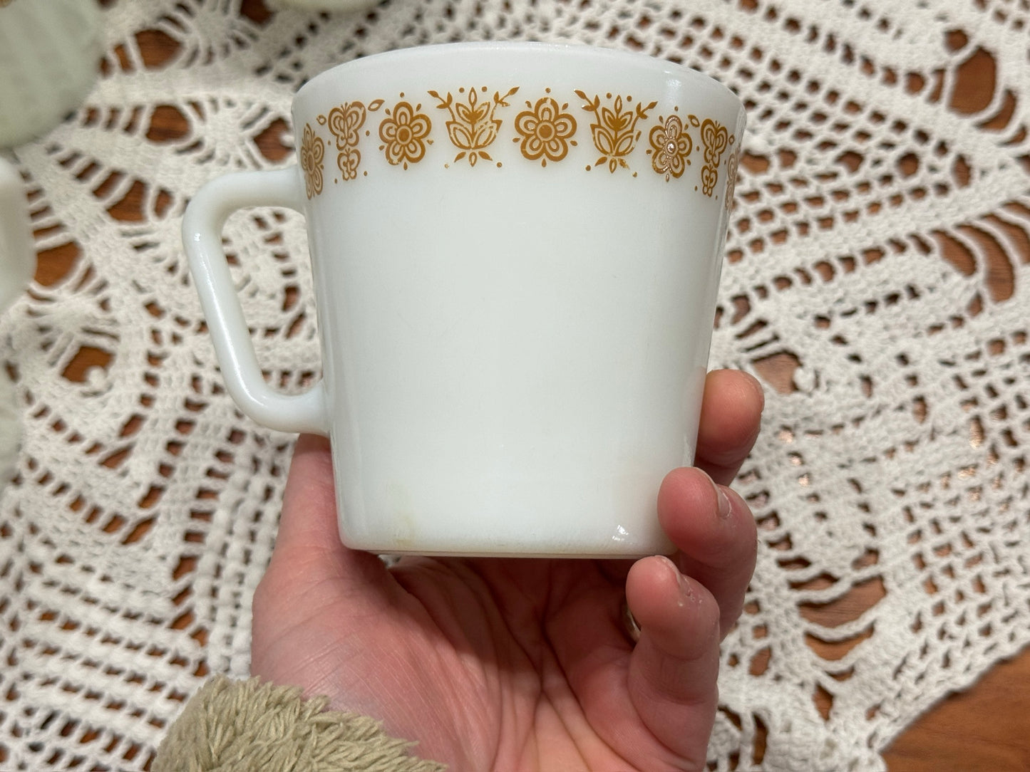 PYREX Butterfly Gold Milk Glass Mugs #1410