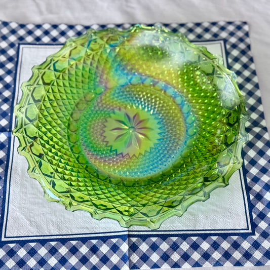 Green Indiana/Carnival Glass Ruffled Plate