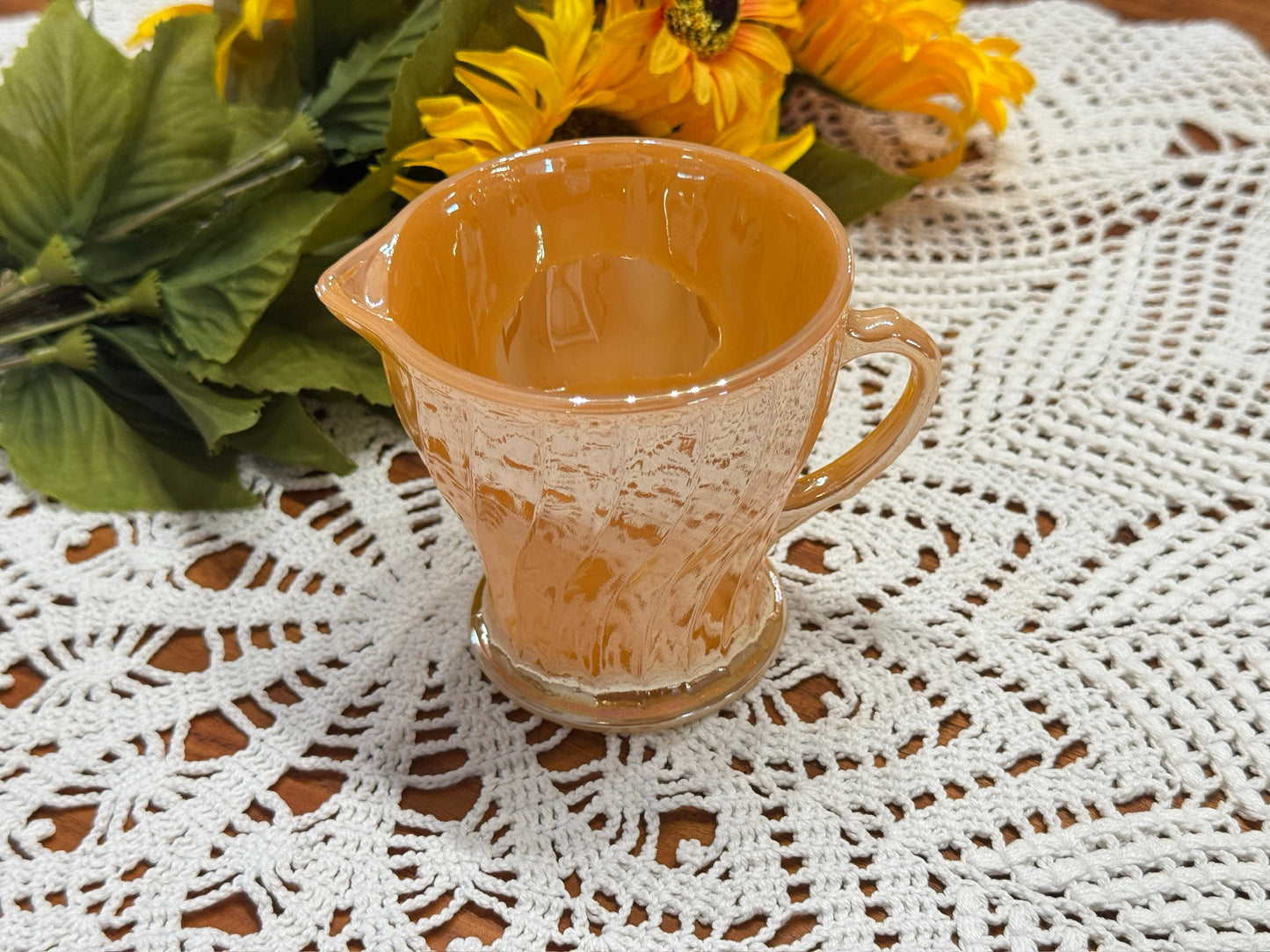 Anchor Hocking Fire-King Peach Luster Creamer Swirl Pattern