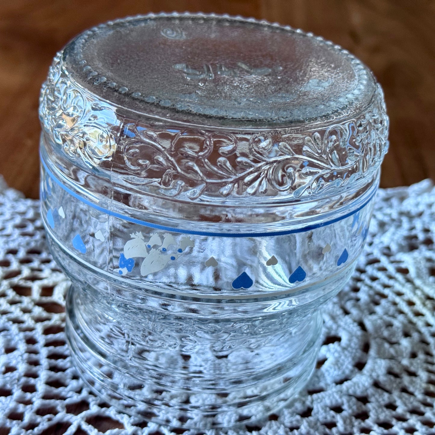Borgonovo Italy Glass Jar with Geese & Hearts & Yellow Lid