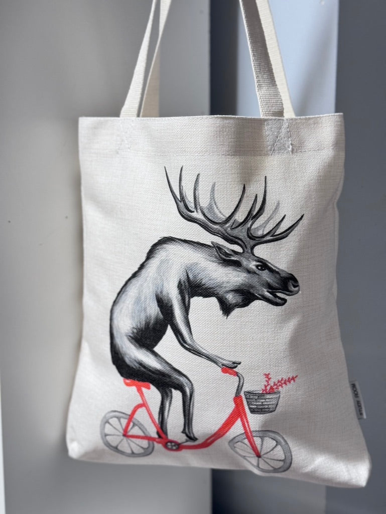 Elk on Bike Tote Bag