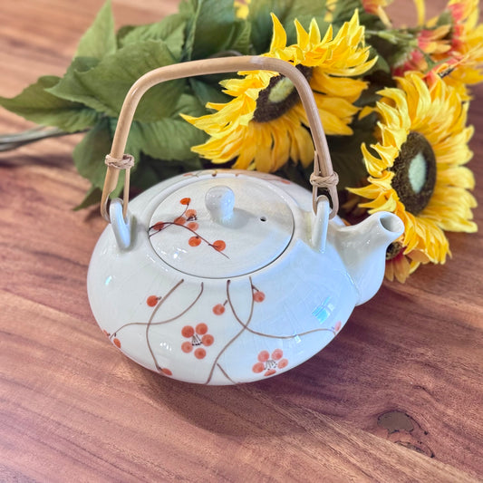 Vintage Ceramic Orange Floral Teapot