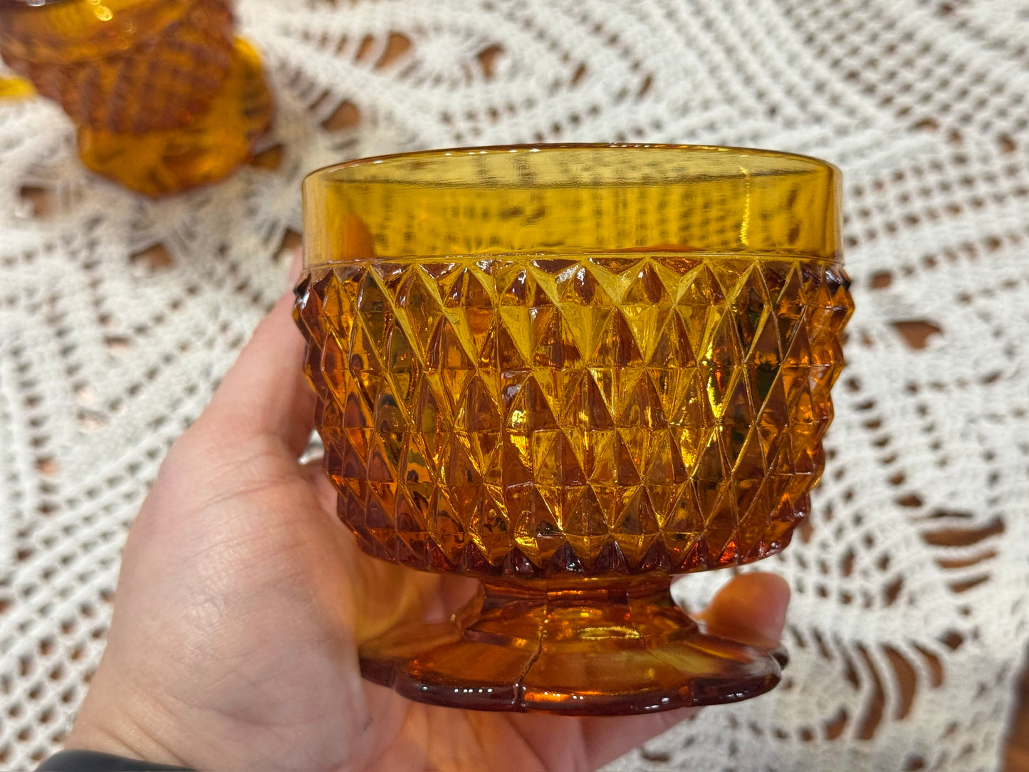 Diamond Point Amber Creamer & Sugar Bowl Set