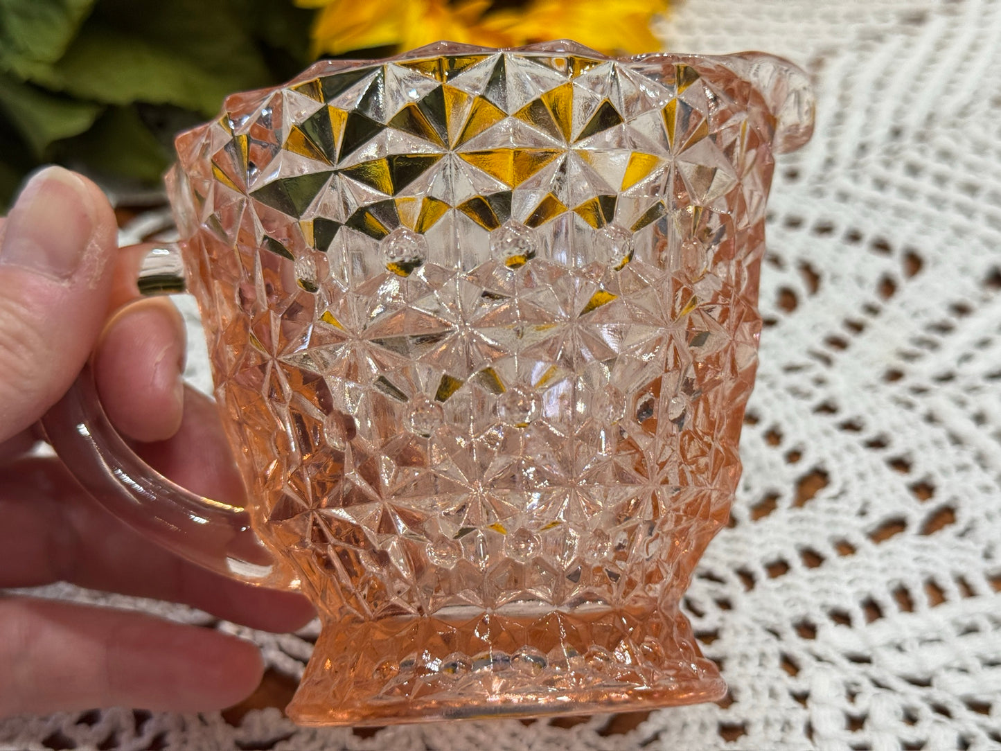 Pink Jeanette Depression Glass 'Holiday Button & Bows Creamer