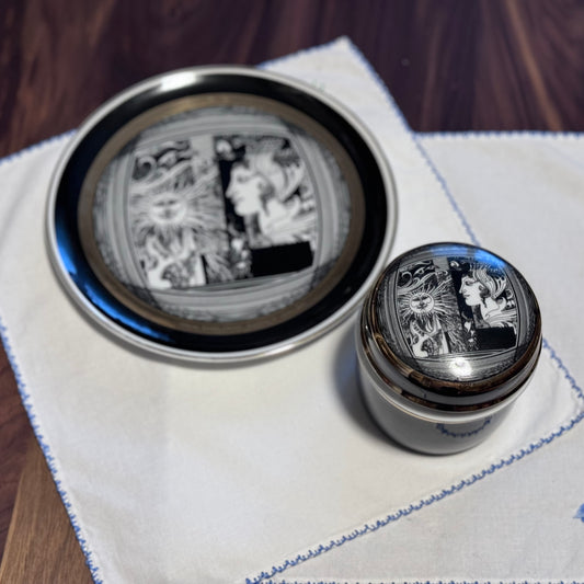 Hollohaza Hungarian Hand Painted Porcelain Plate and Trinket Box