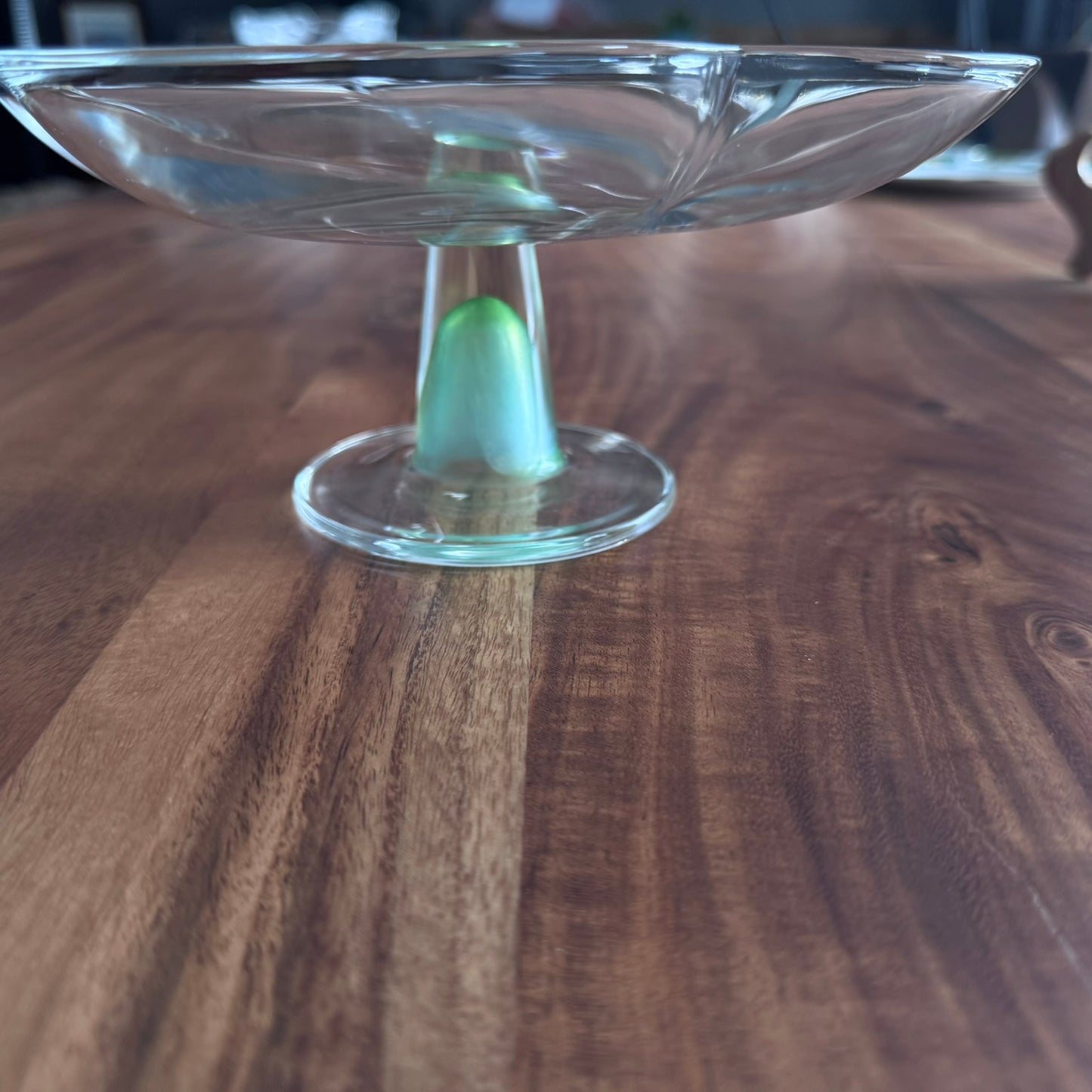 Clear Clover Pedestal Cake Stand with Green Stem