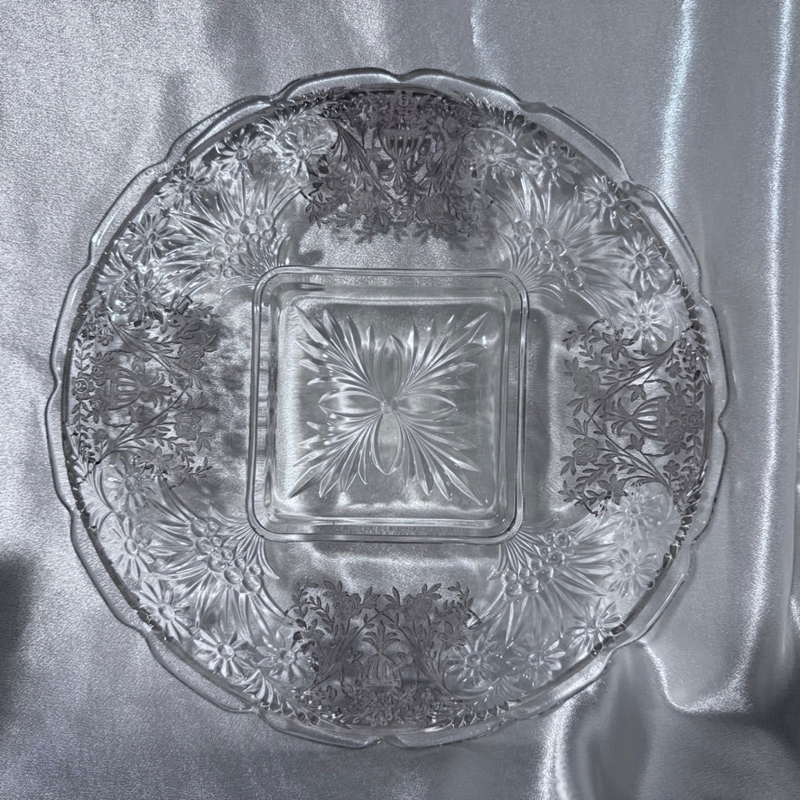 Silver Overlay Glass Cake Plate