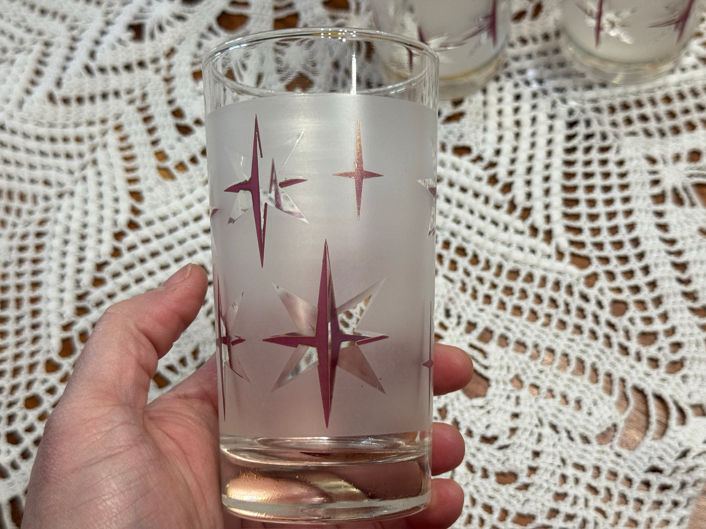 Dominion Glass Purple/Pink & Silver Starburst Drinking Glasses