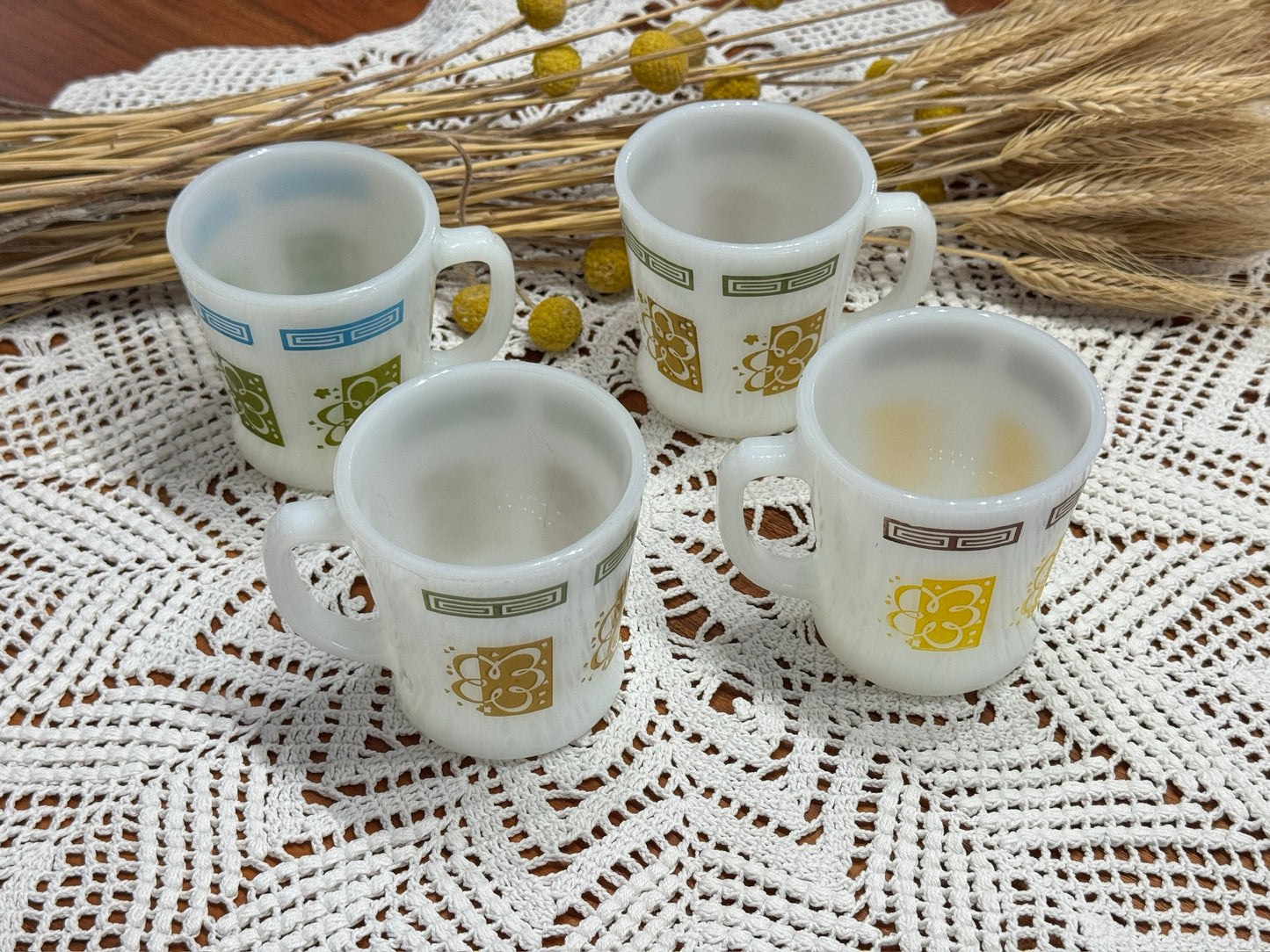 Anchor Hocking Fire-King Greek Key Milk Glass Mugs