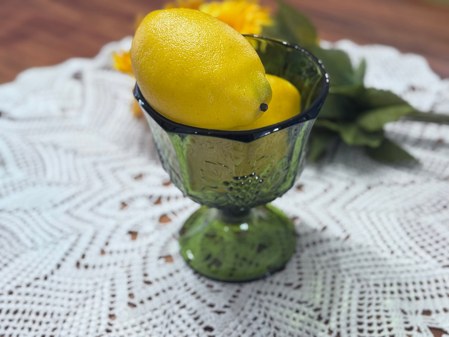 Indiana Glass Colony Grape Green Pedestal Bowl