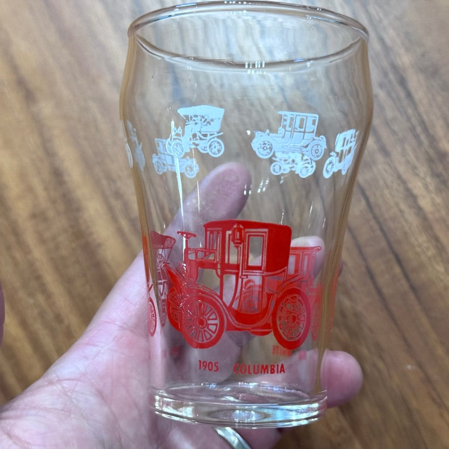Dominion Red/White Vintage Automobile Stackable Small Juice Glasses