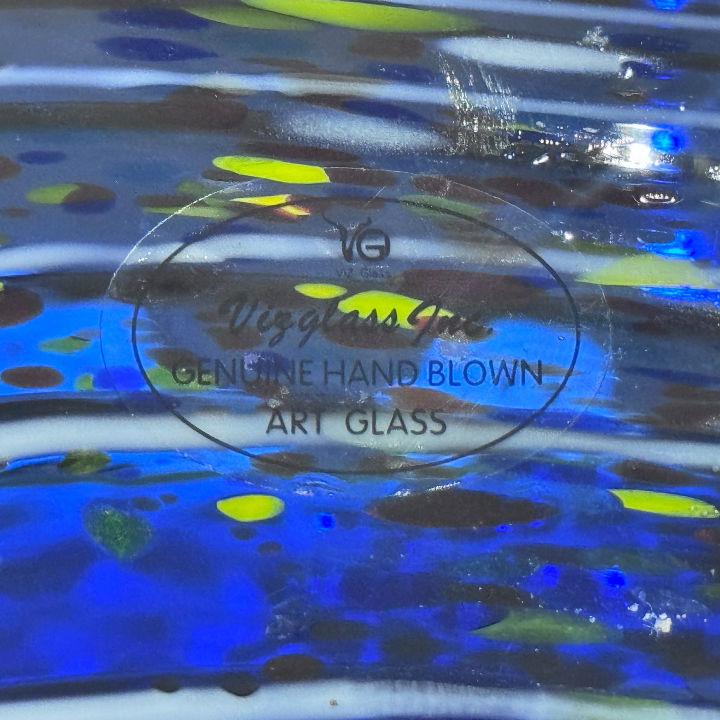 Large Clam Shell Blue Art Glass By Viz Glass Inc.