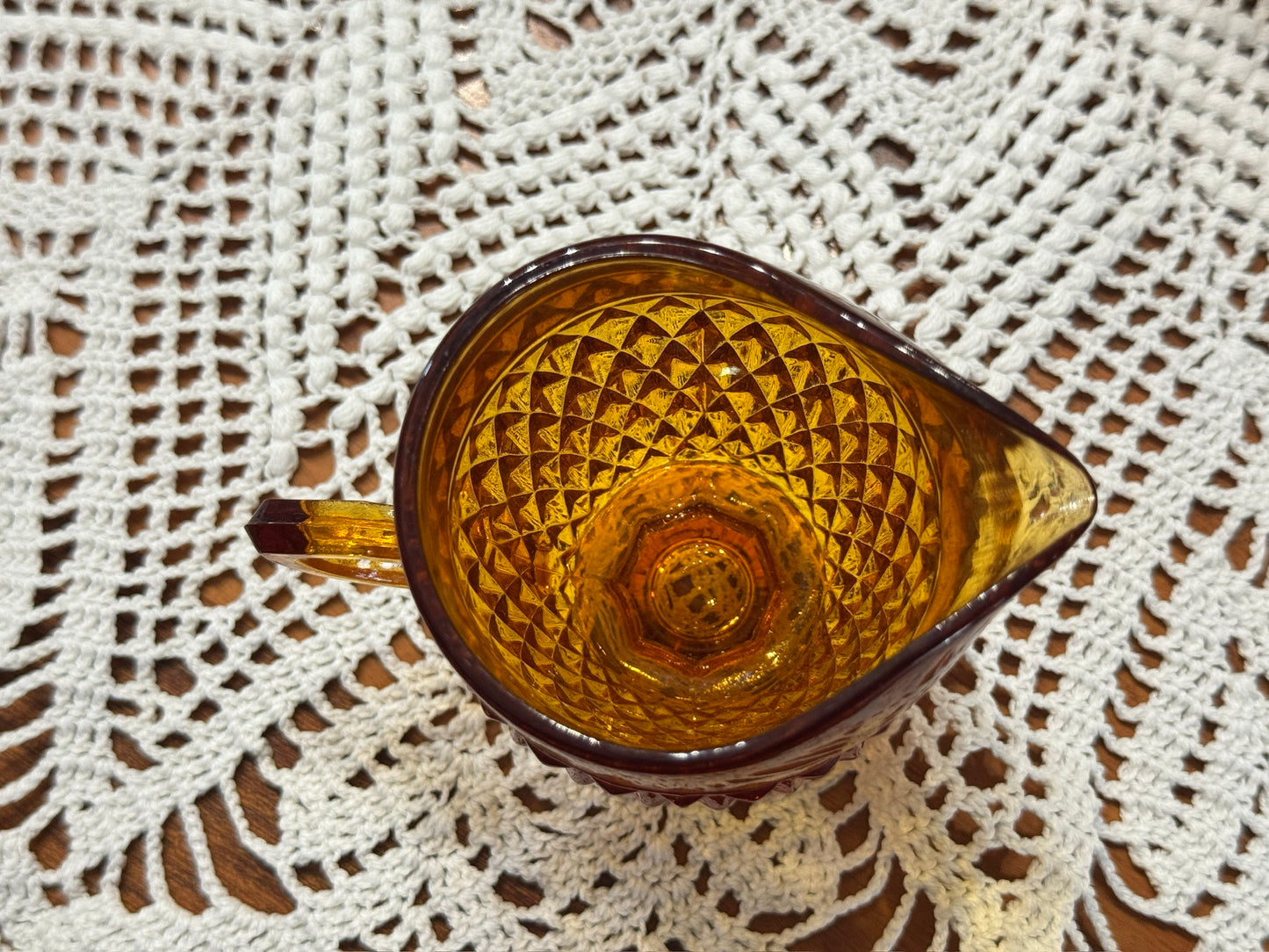 Diamond Point Amber Creamer & Sugar Bowl Set