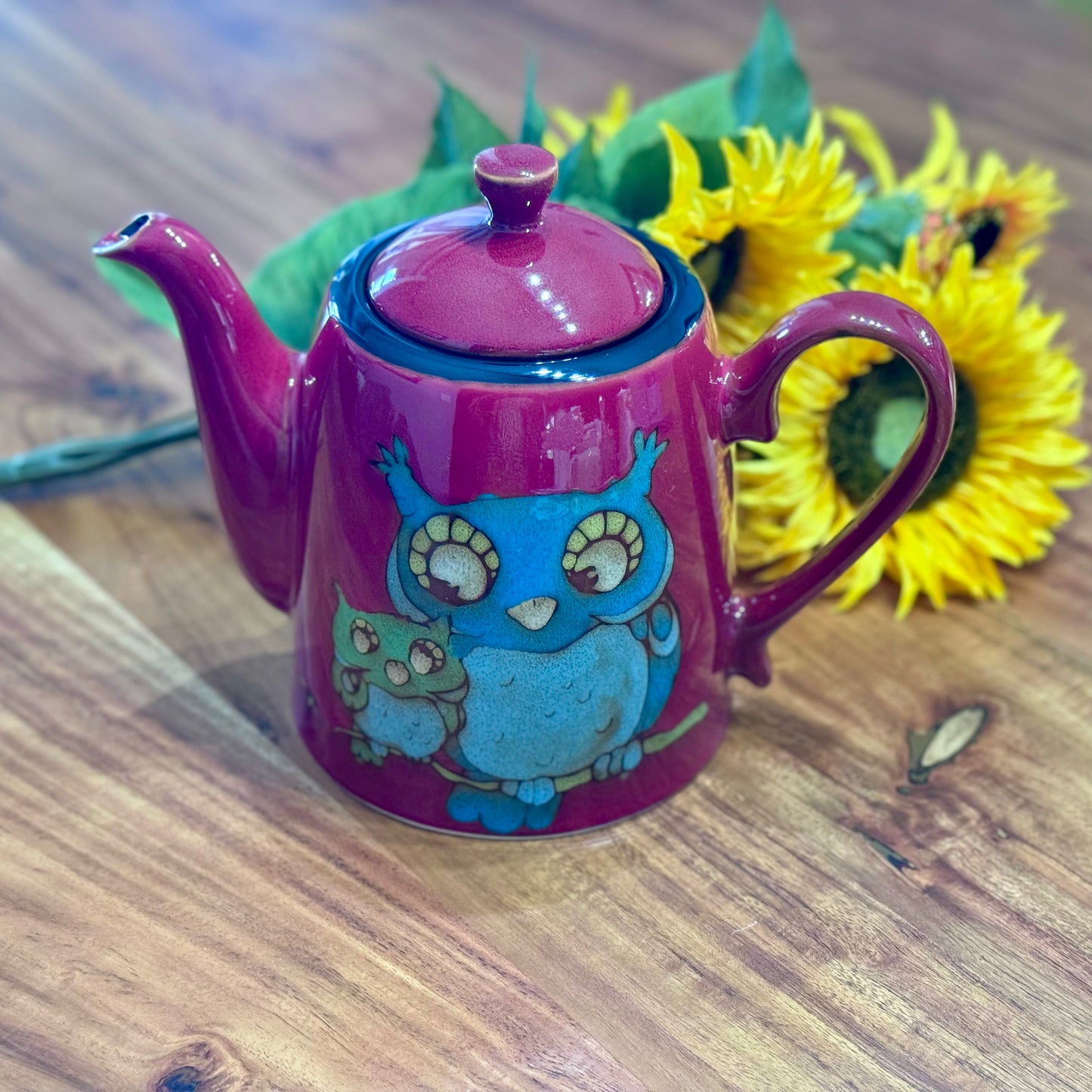 Stokes Red Teapot with Owl Design